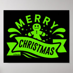 Poster MERRY CHRISTMAS drôle homme en pain d'épices