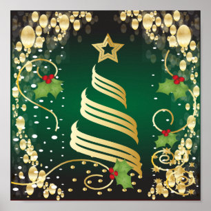 Poster Merry Christmas Festive Dark Green and Gold