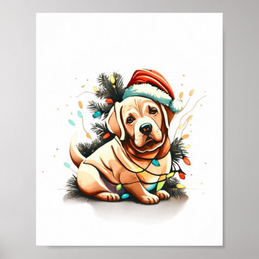 Poster Merry Christmas Golden Retriever Puppy (Devant)