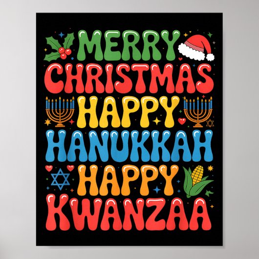 Poster Merry Christmas Happy Hanukkah Kwanzaa Quote  (Devant)
