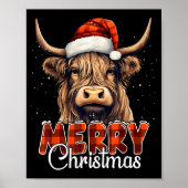 Poster Merry Christmas Highland Cow Western Santa Hat Xma (Devant)