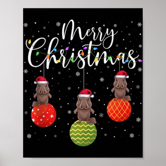 Poster Merry Christmas Lights Santa Hat Platypus Ugly Xma (Devant)