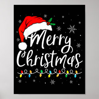 Poster Merry Christmas Lights Santa Hat Xmas Family Match