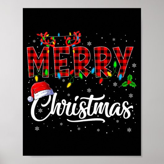 Poster Merry Christmas Lights Santa Hat Xmas Family Men W (Devant)