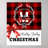 Poster Merry Christmas Monogram Wreath Buffalo Plaid (Devant)