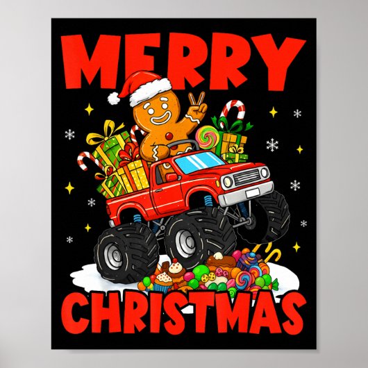 Poster Merry Christmas Monster Truck Funny Gingerbread Me (Devant)