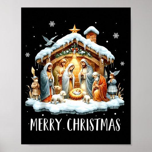 Poster Merry Christmas Nativity Scene North Star Baby Jes (Devant)