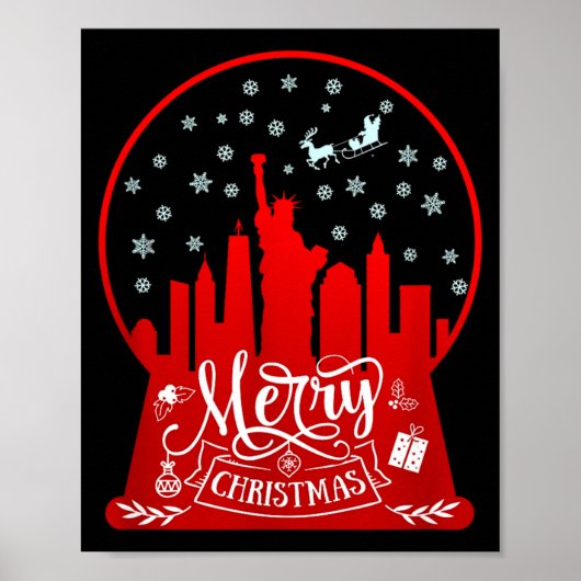 Poster Merry Christmas New York Skyline In Snow Globe Sno (Devant)