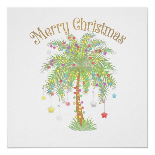 Poster Merry Christmas Palm Tree Light New Year Tropical (Devant)
