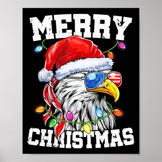 Poster Merry Christmas Patriotic Usa Patriotic Santa Bald (Devant)