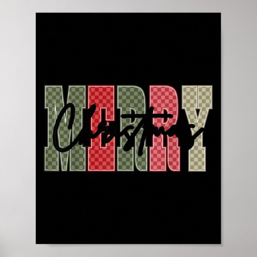 Poster Merry Christmas Red Green Plaid Checkered Xmas Gir (Devant)