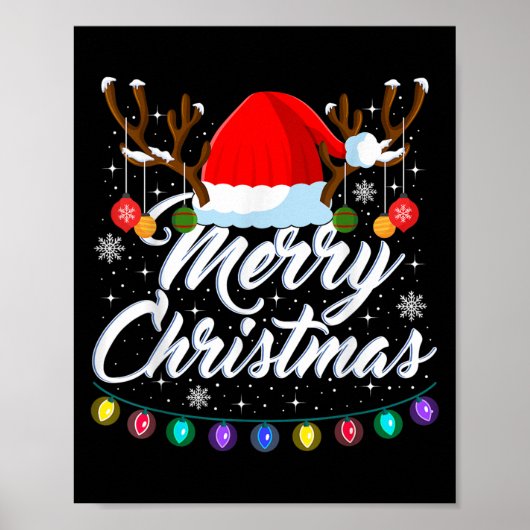 Poster Merry Christmas Red Santa Hat Reindeer Xmas Matchi (Devant)