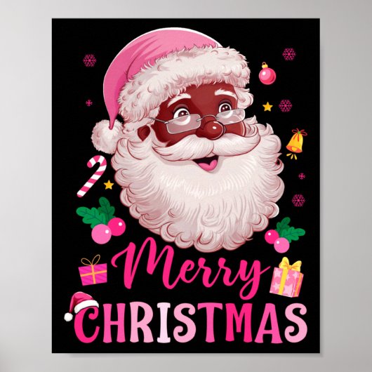 Poster Merry Christmas Santa Claus Black Afro African Ame (Devant)