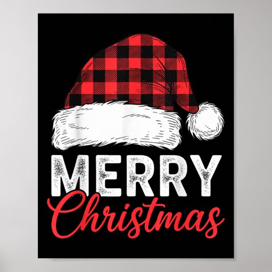 Poster Merry Christmas Shirt Santa Hat Buffalo Plaid Men (Devant)