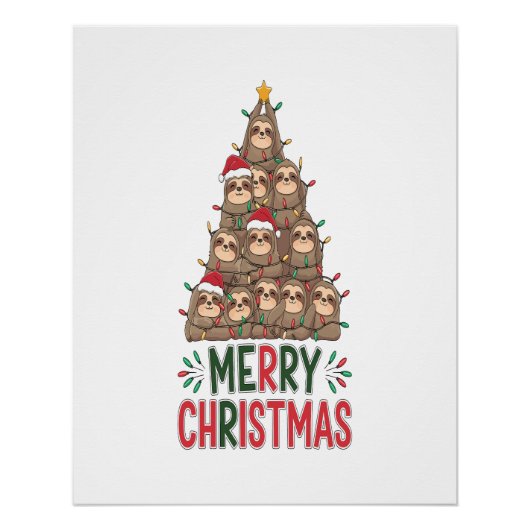 Poster Merry Christmas Sloth Tree (Devant)