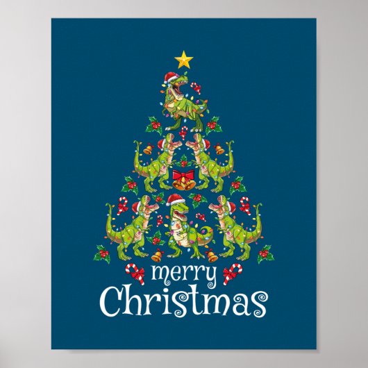 Poster Merry Christmas T Rex Boys Kids Christmas Tree Rex (Devant)