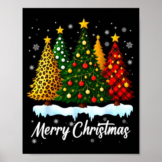 Poster Merry Christmas Tree Leopard Plaid Pajamas Xmas Wo (Devant)