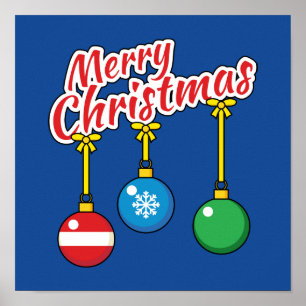 Poster Merry Christmas with Hanging Balls