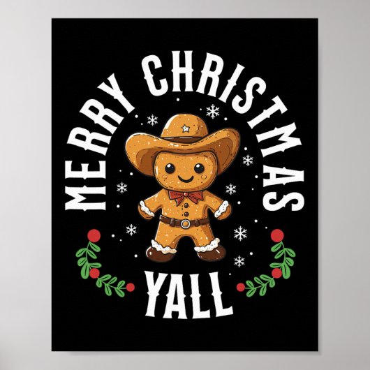 Poster Merry Christmas Yall Gingerbread Cowboy Howdy West (Devant)