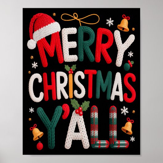 Poster Merry Christmas Y'all Santa Hat Crochet Knitting Q (Devant)
