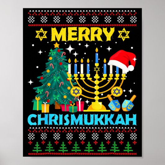 Poster Merry Christmukkah Hanukkah Christmas Tree Xmas Fa (Devant)
