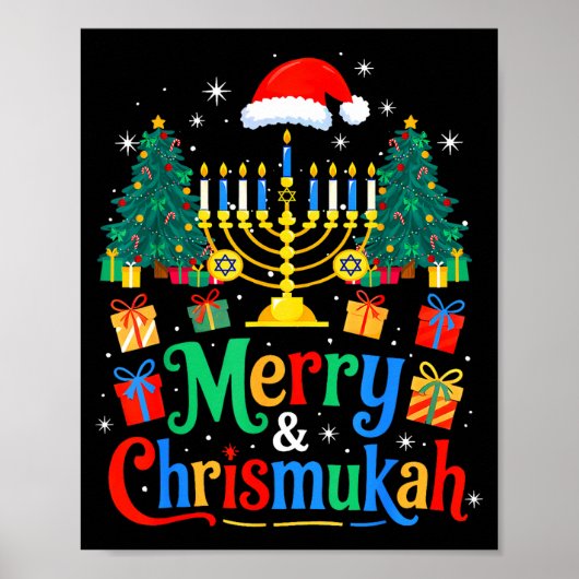 Poster Merry Christmukkah Hanukkah Christmas Tree Xmas Fa (Devant)
