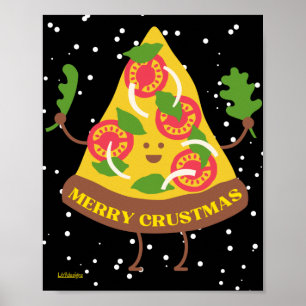 Poster MERRY CRUSTMAS drôle Noël pizza jeu de mot idée ca
