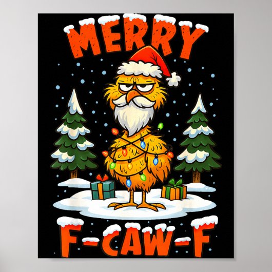 Poster Merry F-caw-f Chicken Christmas Funny Rooster Men (Devant)