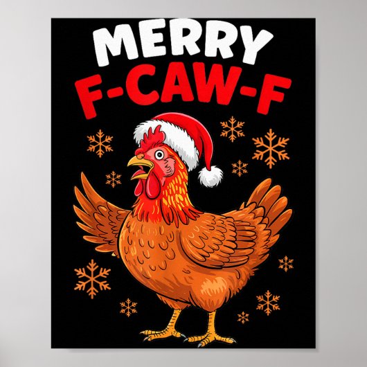 Poster Merry F-caw-f Funny Christmas Santa Chicken  (Devant)