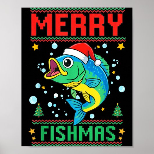 Poster Merry Fishmas B Fish Fishing Christmas  (Devant)