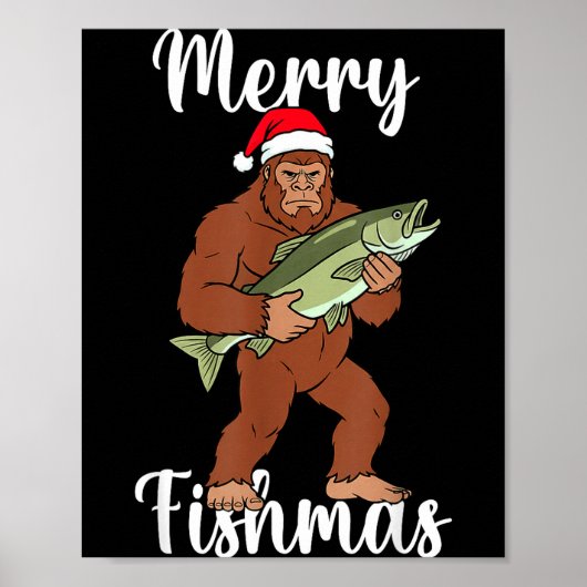 Poster Merry Fishmas Bigfoot Fishing Funny Sasquatch Sant (Devant)