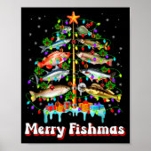 Poster Merry Fishmas Christmas Tree Funny Fish Fishing Fi (Devant)