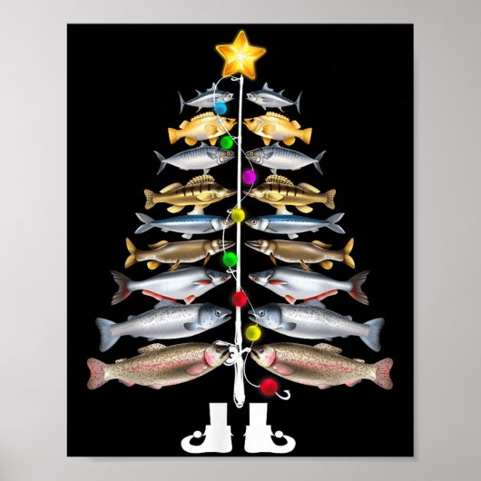 Poster Merry Fishmas Christmas Tree Funny Fishing  (Devant)