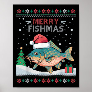 Poster Merry Fishmas - Drôle laide pêche à la carpe de No