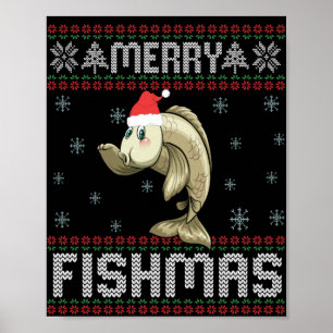 Poster Merry Fishmas drôle Vilain Noël Sweat Poisson