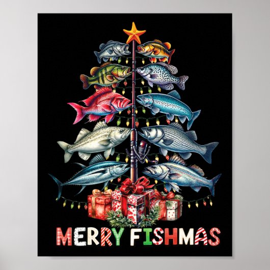 Poster Merry Fishmas Funky Christmas Tree Lights Pêche (Devant)