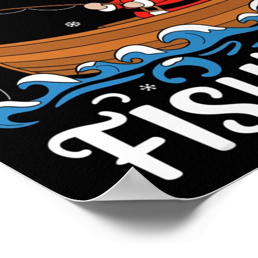 Poster Merry Fishmas Funny Noël Père Noël Pêche (Coin)