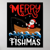 Poster Merry Fishmas Funny Noël Père Noël Pêche (Devant)