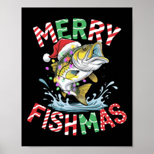 Poster Merry Fishmas Père Noël Pêche Funny Pêcheur Christ