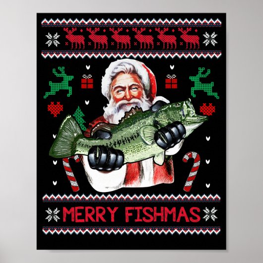 Poster Merry Fishmas Père Noël Pêche laide Sweat de Noël (Devant)