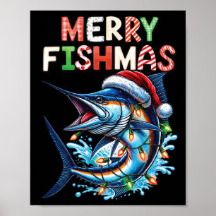Poster Merry Fishmas Père Noël Pêcheurs amoureux Drôle Pê