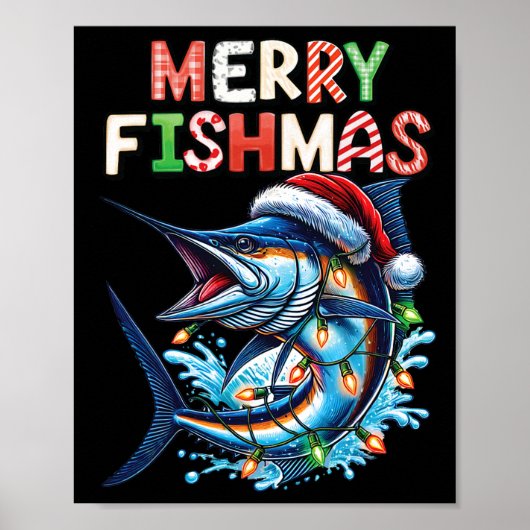 Poster Merry Fishmas Père Noël Pêcheurs amoureux Drôle Pê (Devant)