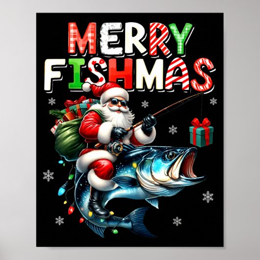Poster Merry Fishmas Santa Fishing Lovers Funny Fisherman (Devant)