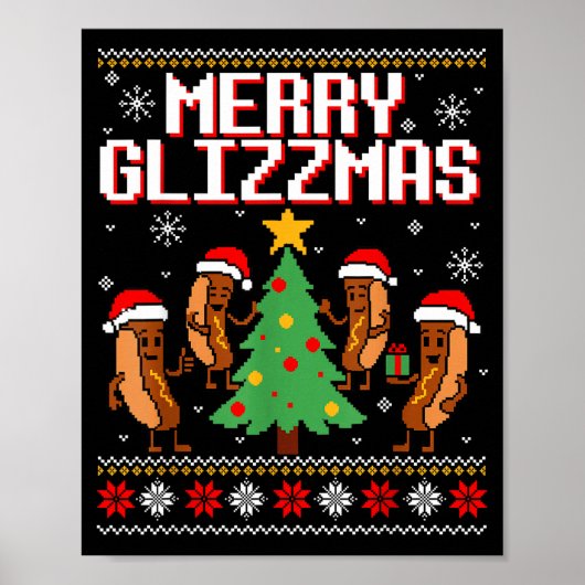 Poster Merry Glizzmas Funny Merry Christmas Hotdogs Xmas  (Devant)