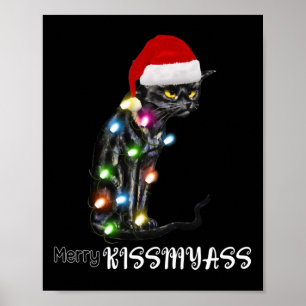 Poster Merry Kissmyass amusant Chat lumières de Noël