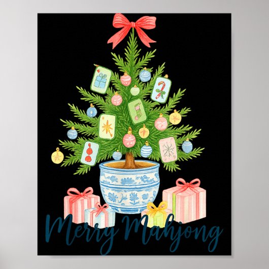 Poster Merry Mahjong Christmas Tree Chinoiserie Holiday  (Devant)