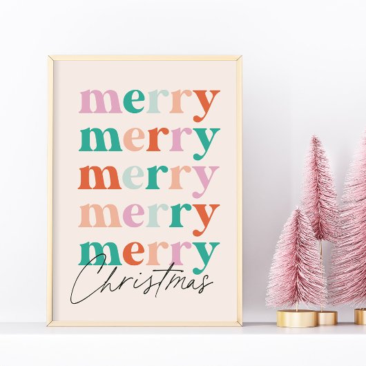 Poster Merry Merry Merry Christmas Colourful Typography