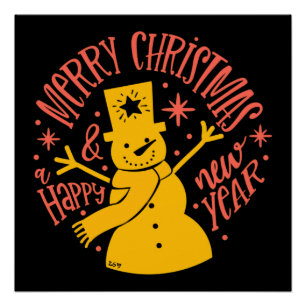 POSTER MERRY NOËL & HEUREUX NOËL DE NOUVELLE ANNÉE
