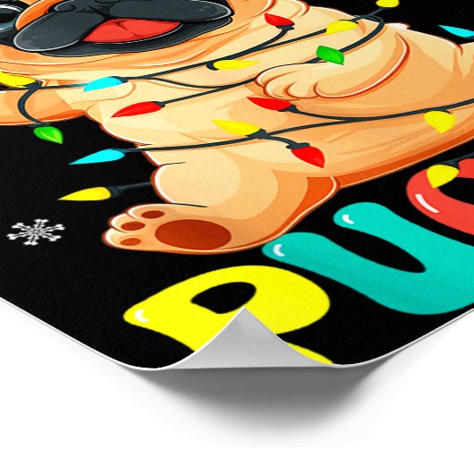 Poster Merry Pugmas Pug Christmas Santa Pug Xmas Lights D (Coin)