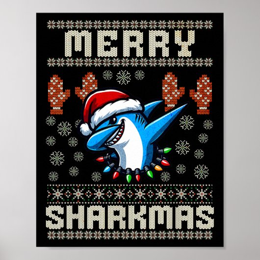 Poster Merry Sharkmas Shark Christma Ugly Xmas Kids Shark (Devant)
